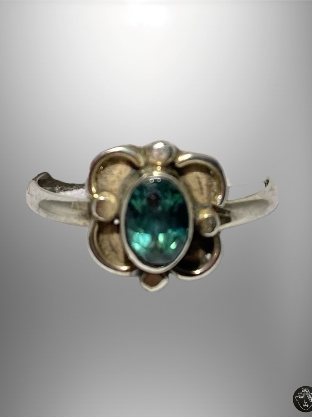 Vintage 925 Sterling Silver Teal Sapphire Flower Ring NWT Size 6, 9